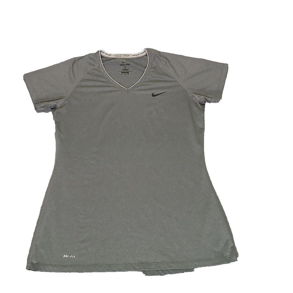 Nike Pro Combat Dri Fit Fitted Womens Short Sleeve V-Neck Gray Shirt Size XL